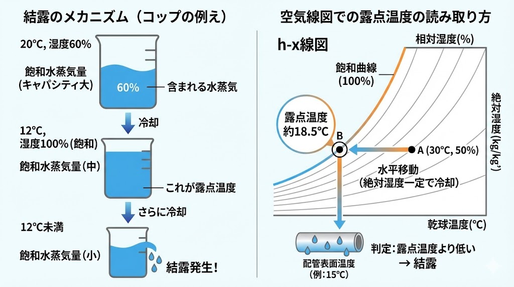 01-飽和水蒸気量と露点温度の関係