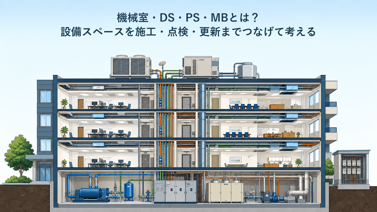建物断面内の機械室・縦シャフト・天井内設備を示すアイキャッチ