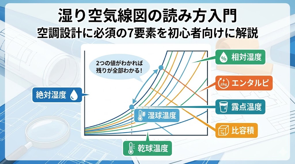 湿り空気線図の読み方入門と7要素を紹介するアイキャッチ